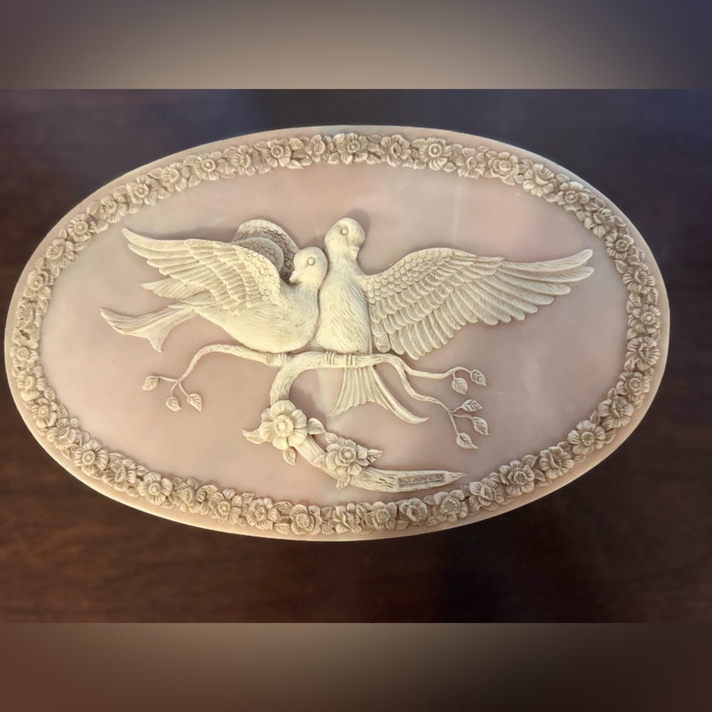 Authentic Incolay Stone Jewelry Box. Vintage Dove Cameo Keepsake Box